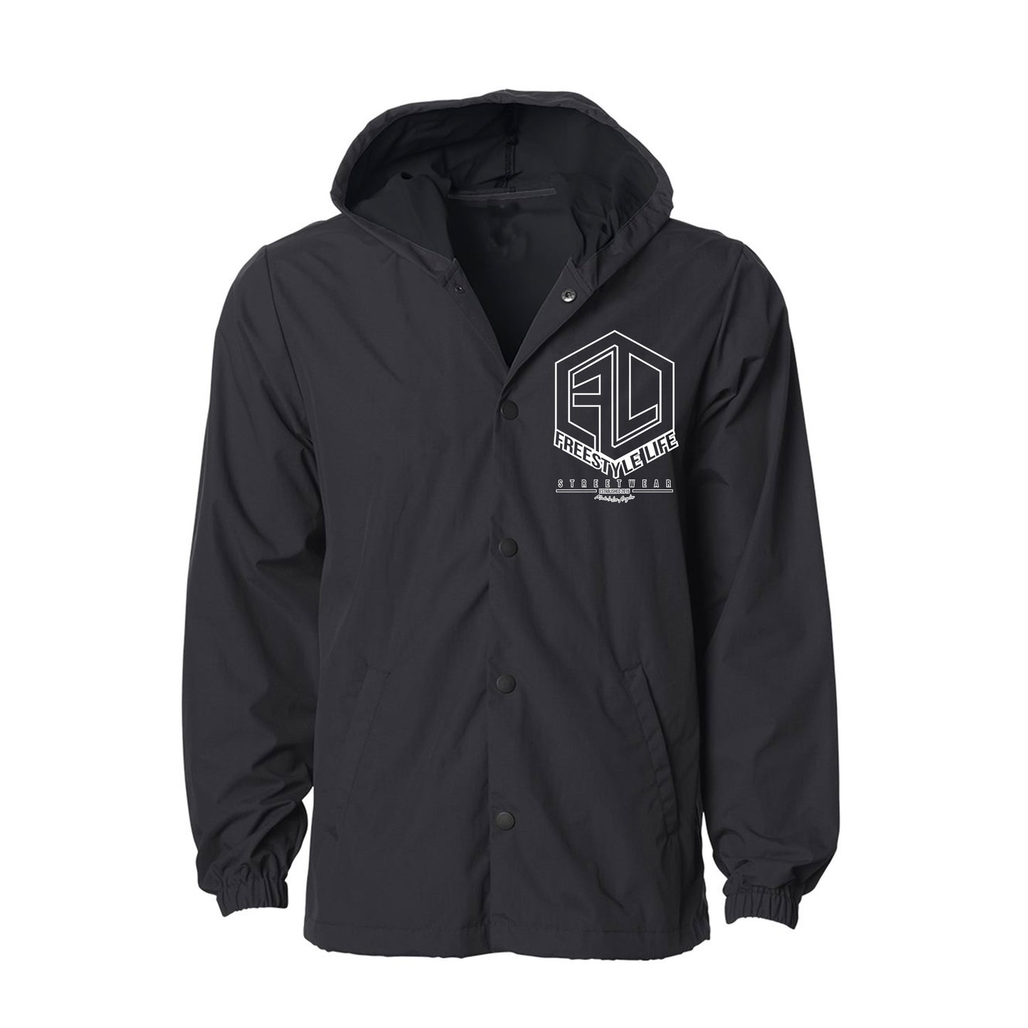 Famous FL Logo Hooded Coaches Water Resistant Jacket - Black